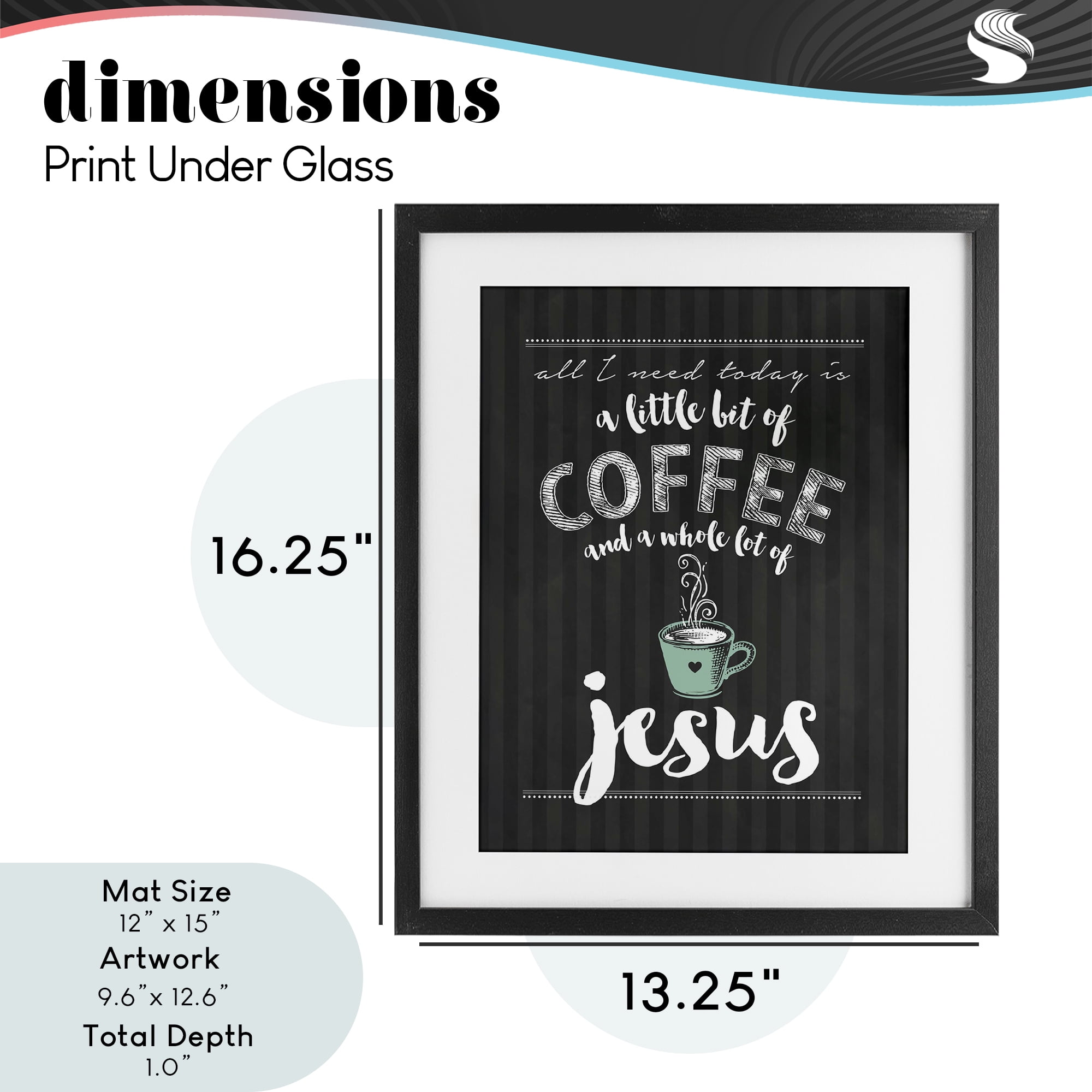 Little Coffee & Whole Lot Of Jesus Black Framed Print Under Glass, design by Lettered and Lined