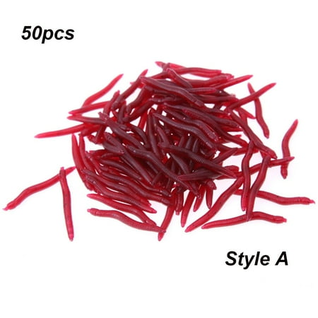 50pcs-200pcs Bream Trout Fishy Smell Tackle Worm Red Baits EarthWorm bloodworm Fishing Lure STYLE A - 50PCS