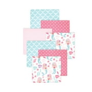 Little Treasure Hudson Baby Girls Cotton Poly Flannel Receiving Blankets 7-Pack, Pink Mermaid, 30x30 inches