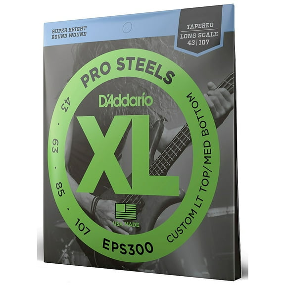 D'Addario EPS300 ProSteels Bass Guitar Strings Custom Light, 43-107, Long Scale