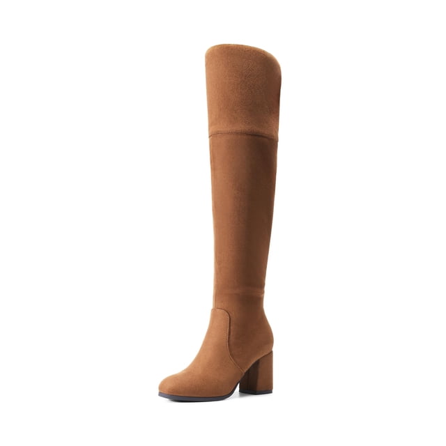 Botas DREAM PAIRS de gamuza marrón con ajuste elástico sobre la rodilla, talla 7