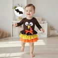 thumbnail image 4 of Wuxian Toddler Girls Outfit Thanksgiving Turkey Print Long Sleeve Ruffle Layered Hem Romper Dress With Headband 3 Piece Suit Fall Winter Girls Outfits,Coffee,0-3 Months, 4 of 9