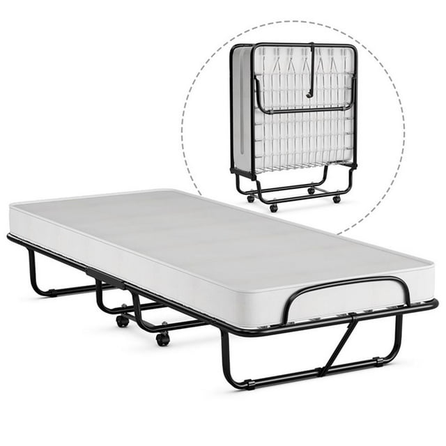 Pemberly Row Rollaway Folding Metal Bed Guest Bed Made in Italy White