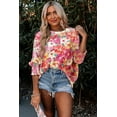 thumbnail image 5 of Redhotype Floral Blouse: Shirred Cuffs, 3/4 Sleeves, Round Neck - Sleek Fit!, 5 of 8