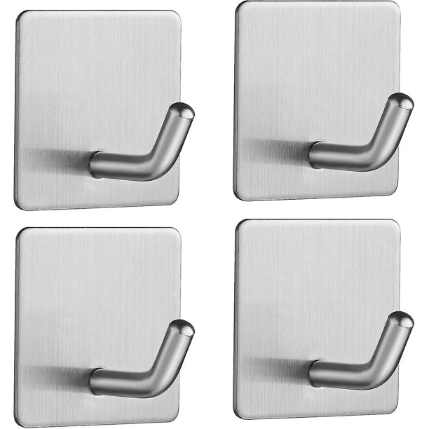 Gancho adhesivo Gancho de pared de acero inoxidable de 4 piezas sin perforación Toallero con cinta adhesiva