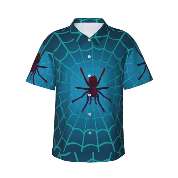 Fotbe Spider And Cobweb Camisa Hawaiana para Hombre Unisex – Camisa Casual de Verano con Botones de Manga Corta de Algodón y Lino,Medium
