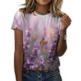 thumbnail image 3 of Lavender T-Shirt O Neck Retro Print Big Size T-Shirts Short Sleeve Tees Womens Pretty Design, 3 of 5