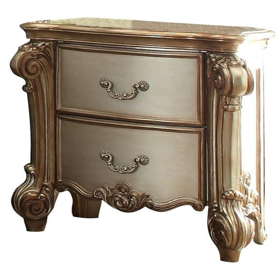 Acme Three Drawer Nightstand With One Hidden Top Drawer And Scalloped Feet White