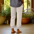 thumbnail image 6 of Women Linen Pants Summer Casual Gaucho Pants Drawstring Elastic Waist Wide Leg Slacks Loose Fitting Beach Attire White M, 6 of 7