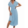 thumbnail image 2 of Womens Solid Color Overlap V Neck Batwing Sleeve Waist Pleated Long Elegant Dress Maxi S, 2 of 10