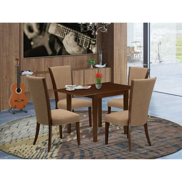 East West Furniture Norden 5-piece Wood Dining Set with Fabric Seat in Mahogany