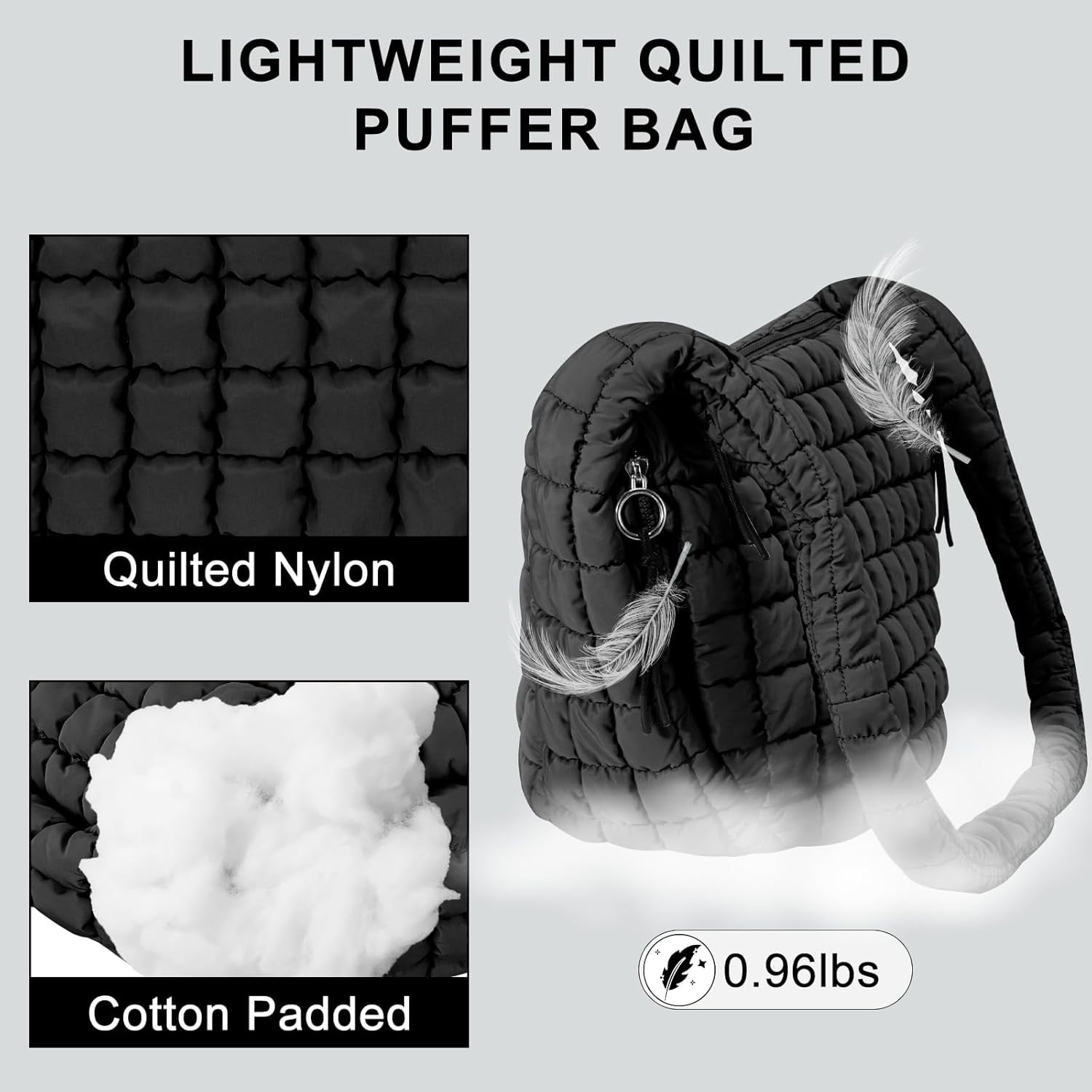 Kwuty Puffer Tote Bag for Women Large Quilted Puffy Lightweight Carryall Crossbody Tote Bag for Women