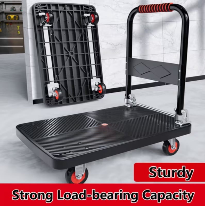 Heavy Duty Foldable Platform Push Cart Dolly, Space Saving Hand Truck with 4" Silent Wheels, Moving Platform Cart for Warehouse, Yard, Transport