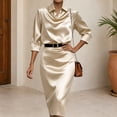 thumbnail image 2 of PBFRDSJ Women's Satin Cowl Neck Midi Dress 3/4 Sleeve Dreesy Formal Office Business Dress for Wedding Cocktail Prom Party, 2 of 7
