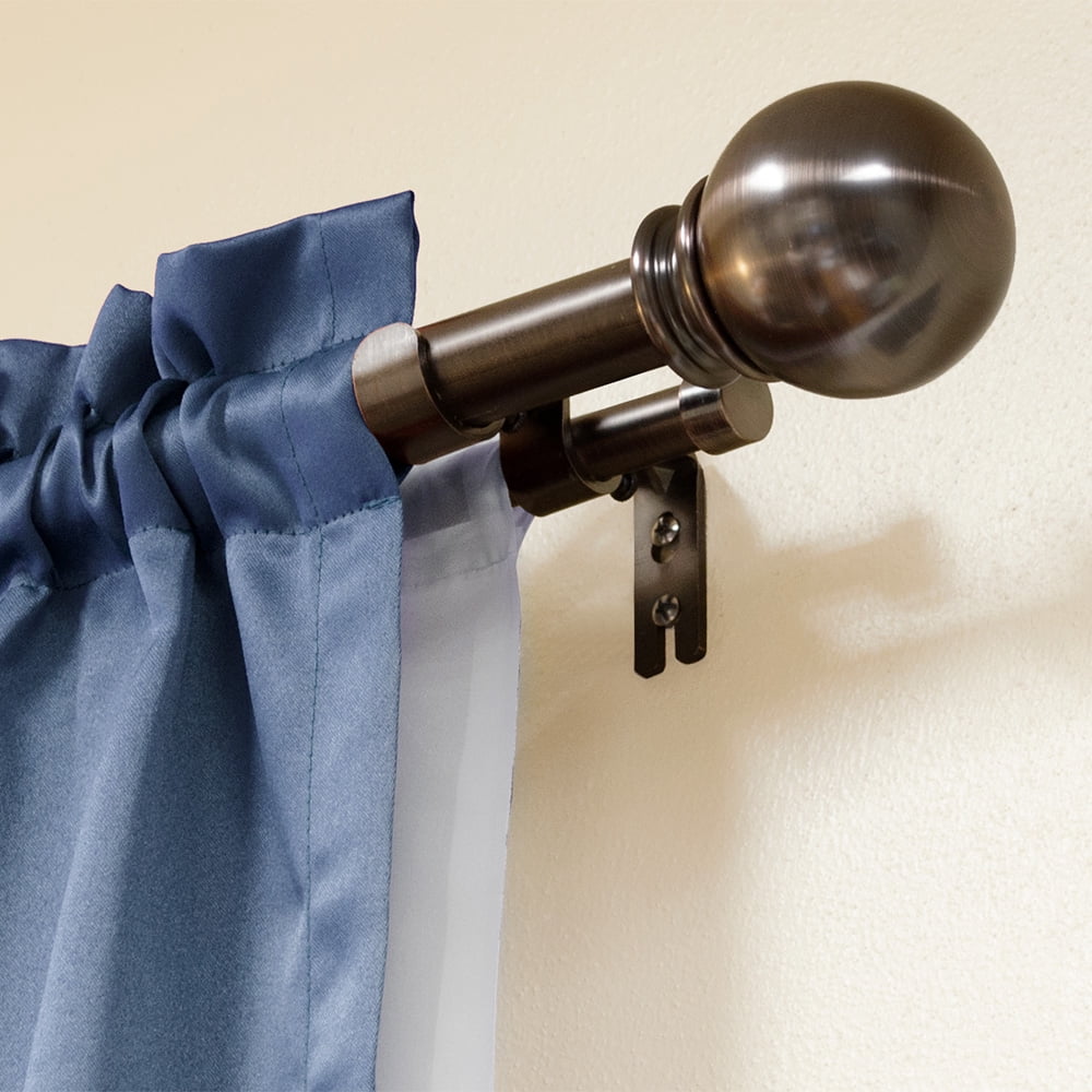 Lumino 1" and 5/8" Plated Oil Rubbed Bronze Classic Ball Adjustable Double Curtain Rod Set, 42"-120"