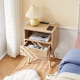thumbnail image 2 of Algherohein Set of 2 Rattan Natural Finish Wood Nightstands 1 Drawer with Socket USB for Bedroom, 2 of 8