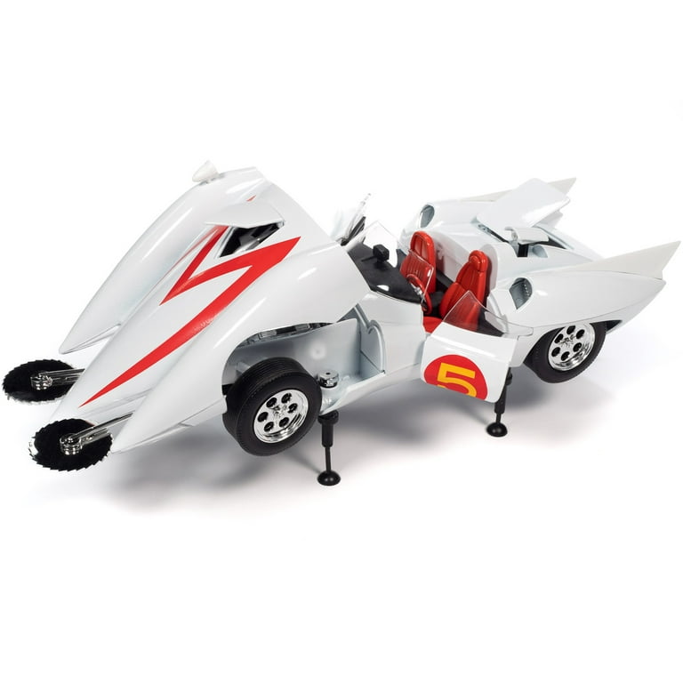 Mach 5 Five White with Chim-Chim Monkey and Speed Racer Figurines