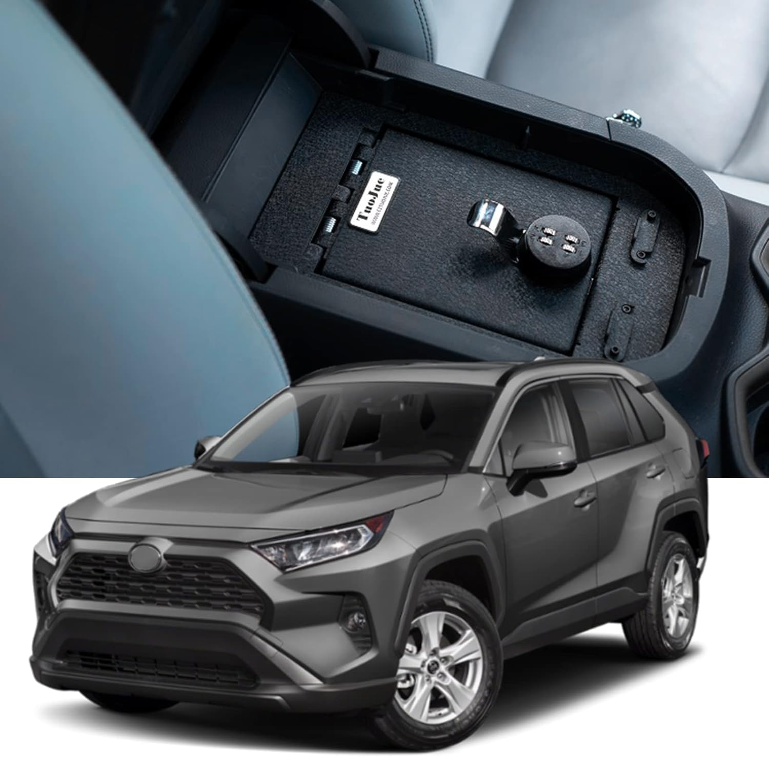 Center Console Safe Gun Safe Box Compatible with 2019-2022 Toyota RAV4, with 4-Digit Combo Lock, Center Console Organizer