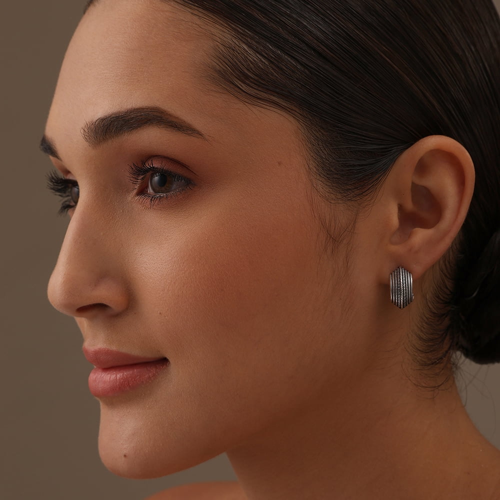 LeCalla 925 Sterling Silver Light-Weight Antique Textured Curve Omega Back Earrings Jewelry Gifts for Women and Teen 17MM
