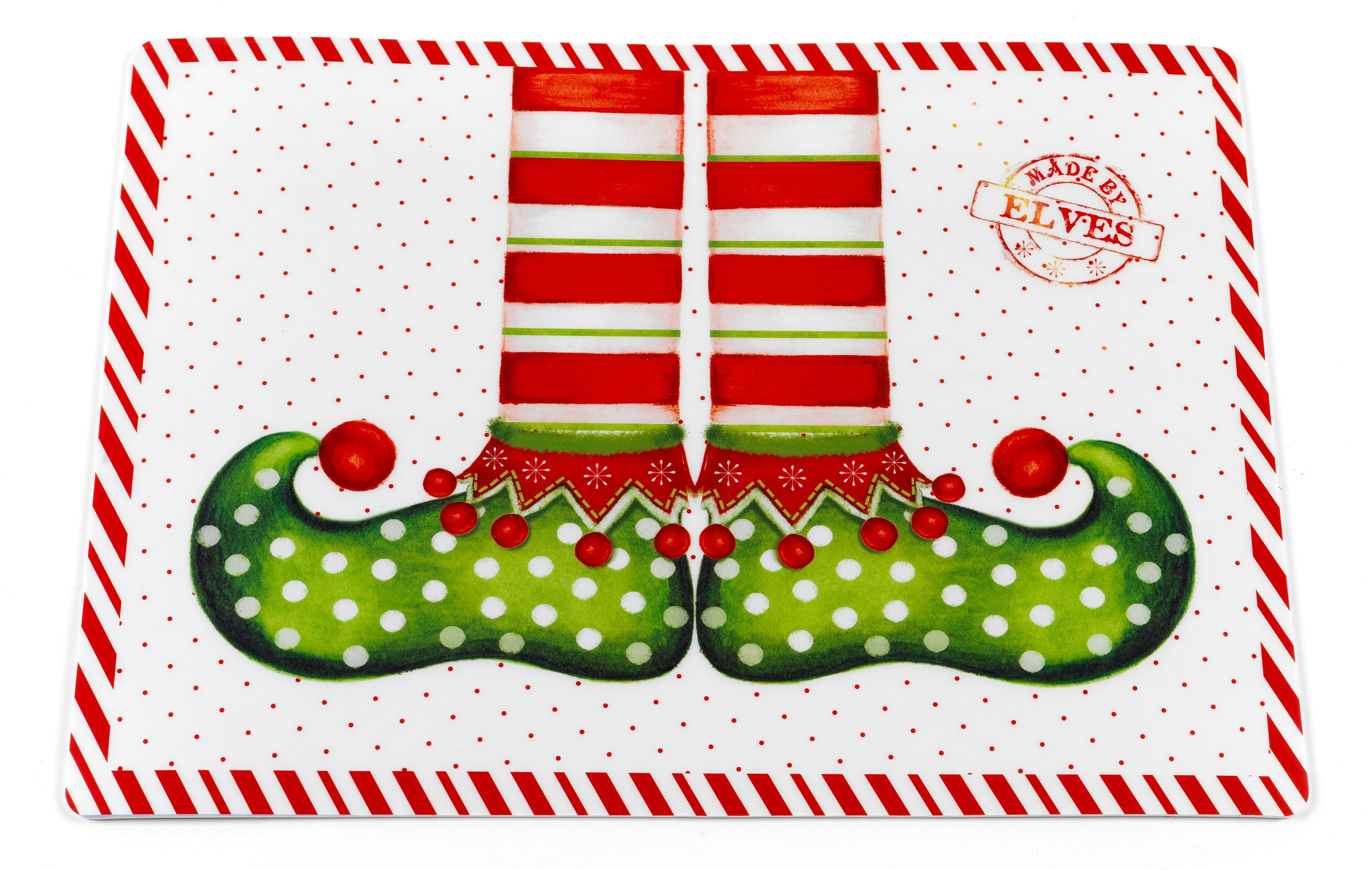 2 REVERSIBLE NON CLEAR HARD PLASTIC PLACEMATS,12" x 18" CHRISTMAS ELVES CA 