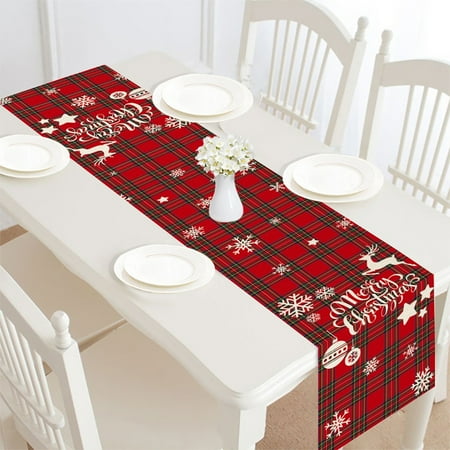 

Goory Xmas Placemats Multi-color Christmas Table Flag Letters Print Decorative Home Decoration Rectangle House Linen Textured Elk Pattern Durable Plaid Style D