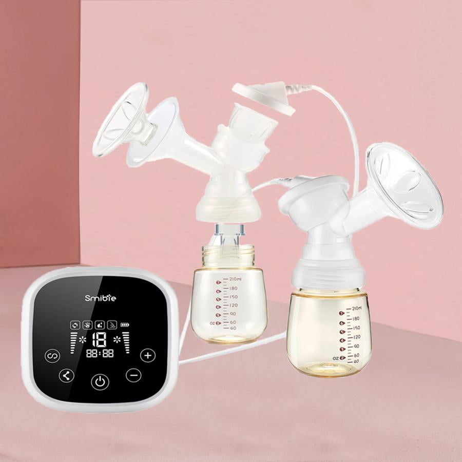 Purple Smibie Double Electric Breast Pumps with 4 Modes & 18 Levels Portable Pain-Free Breastfeeding Pump Ultra-Quiet Rechargeable Memory Function Milk Pump for Moms on The go 