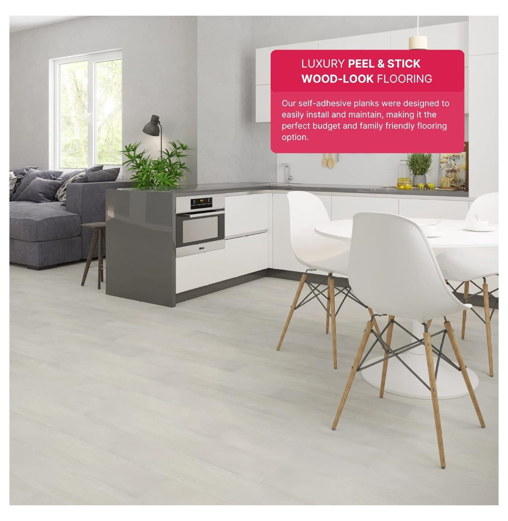 Luxury Vinyl Floor Tiles-Peel & Stick Adhesive Flooring for DIY Installation-36 Wood-Look Planks-BaseCore-54 Sq. Feet