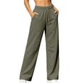 thumbnail image 6 of Women Casual Straight Leg Long Trousers Comfort Daily Wear Pants with Side Pockets Green XXL(XXL), 6 of 7