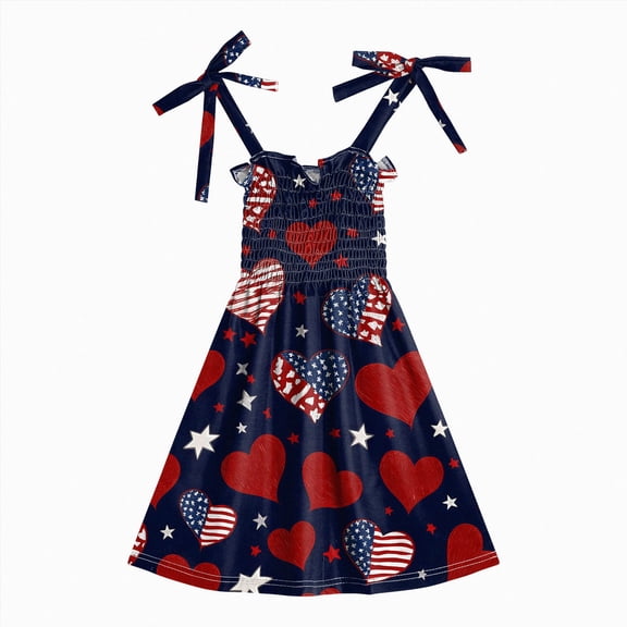 Ulanda Girls July 4th Dress Red White Blue Toddler Patriotic Outfit American Flag Sundress 2-8 Years (Blue, 4-5 Years)
