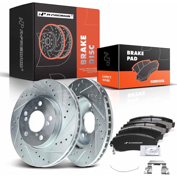 A-Premium 11.66 inch (296mm) Front Drilled and Slotted Disc Brake Rotors   Ceramic Pads Kit Compatible with Select Honda Models - Odyssey 2005 2006 2007 2008 2009 2010 6-PC Set