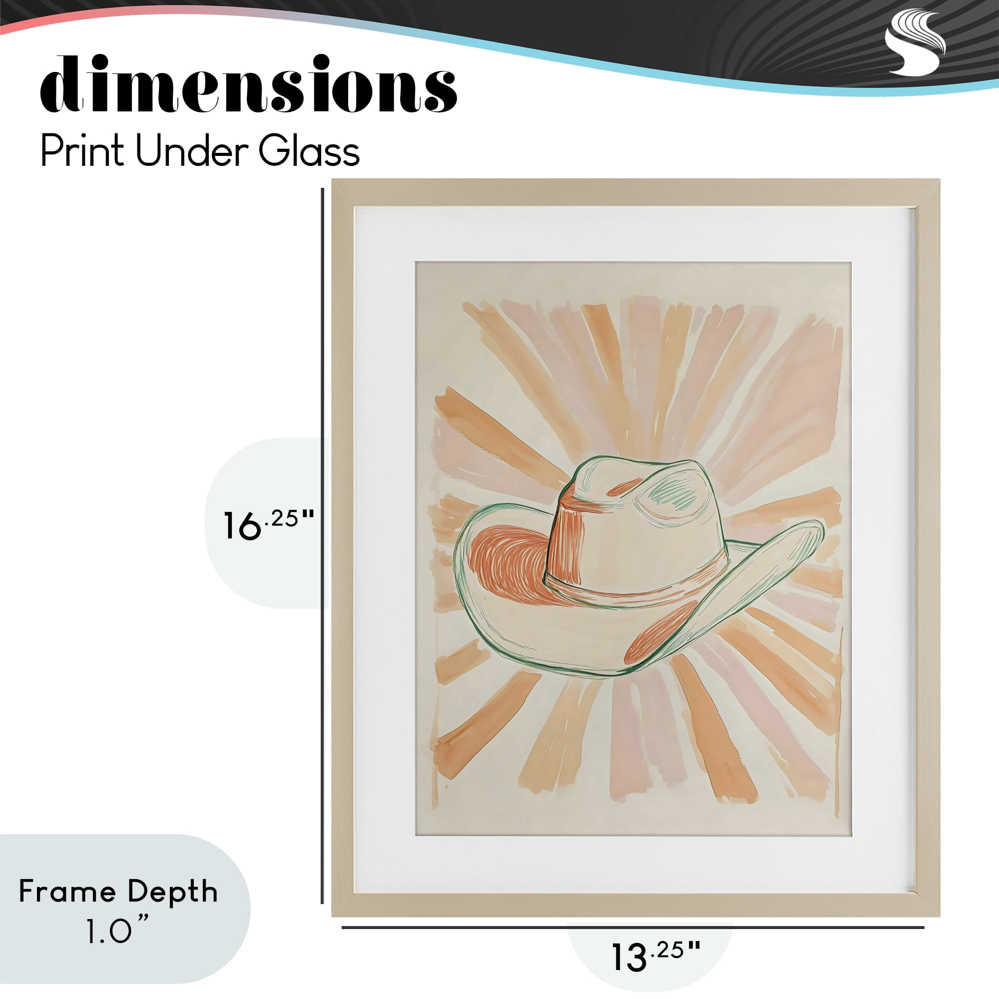 Stupell Industries Sunburst & Cowboy Hat Birch Framed Print Under Glass, design by The Prints Vibe