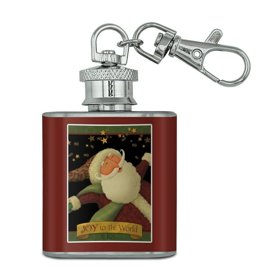 Christmas Holiday Santa Joy to the World Stainless Steel 1oz Mini Flask Key Chain