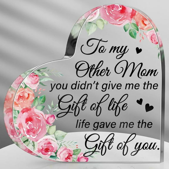 Mom Gift Dad Gift Mother in Law Gift Bonus Mom Gift Acrylic Heart Mothers Dads Plaque Gifts Grateful Birthday Gifts for Mom Dad Acrylic Best Mom Dad Sign Acrylic Heart Sign (Stepmother Pink Flower)