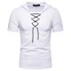 thumbnail image 1 of Ceisia Men's Slim Fit Short Sleeve Hooded Top Ribbed Texture Lace-Up Design Spring Summer Shirt Gift, 1 of 7