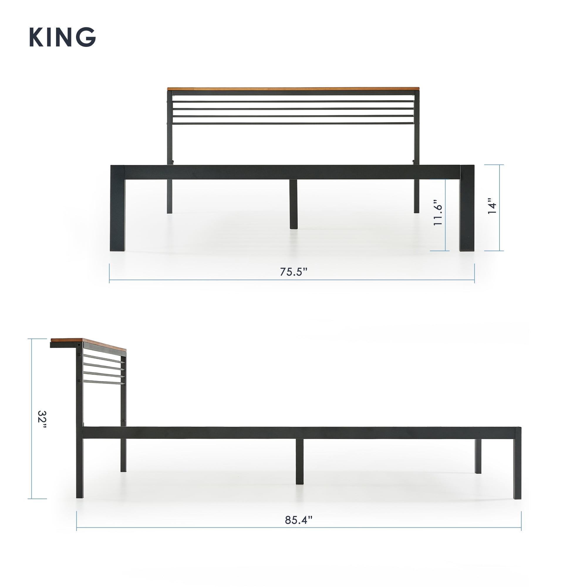 Mellow Hylle Metal Platform Bed with Headboard Shelf, King