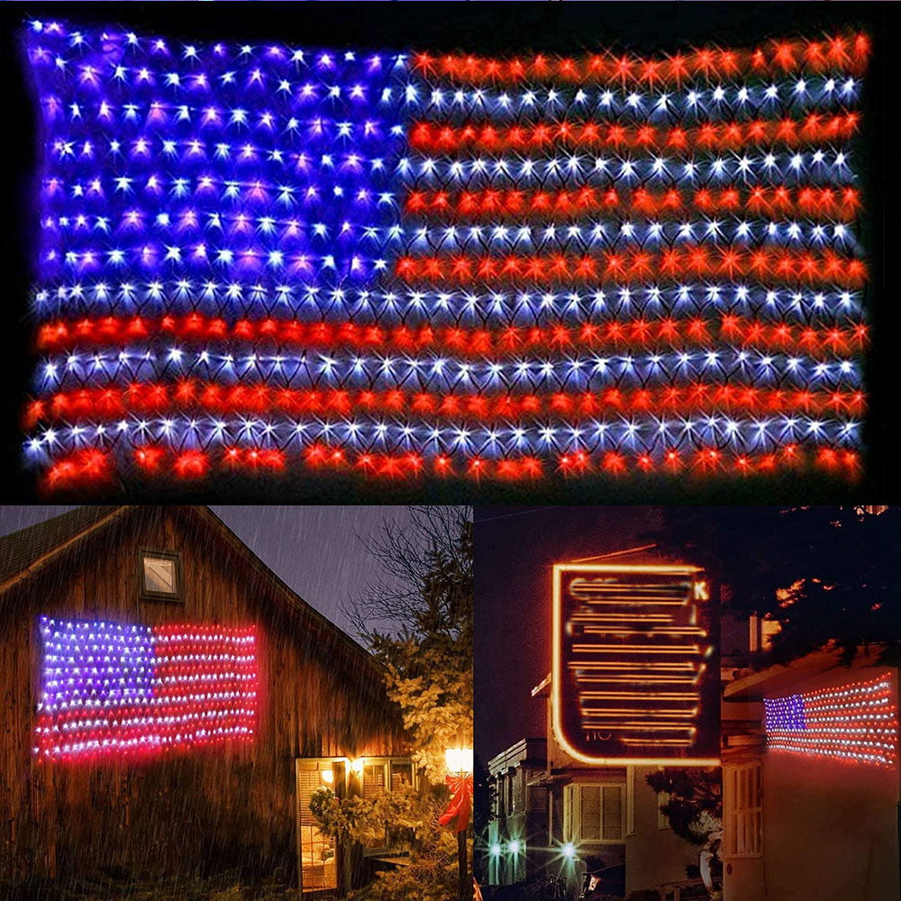 LED Curtain Fairy Hanging String Net American Flag Lights Home Decor Waterproof 