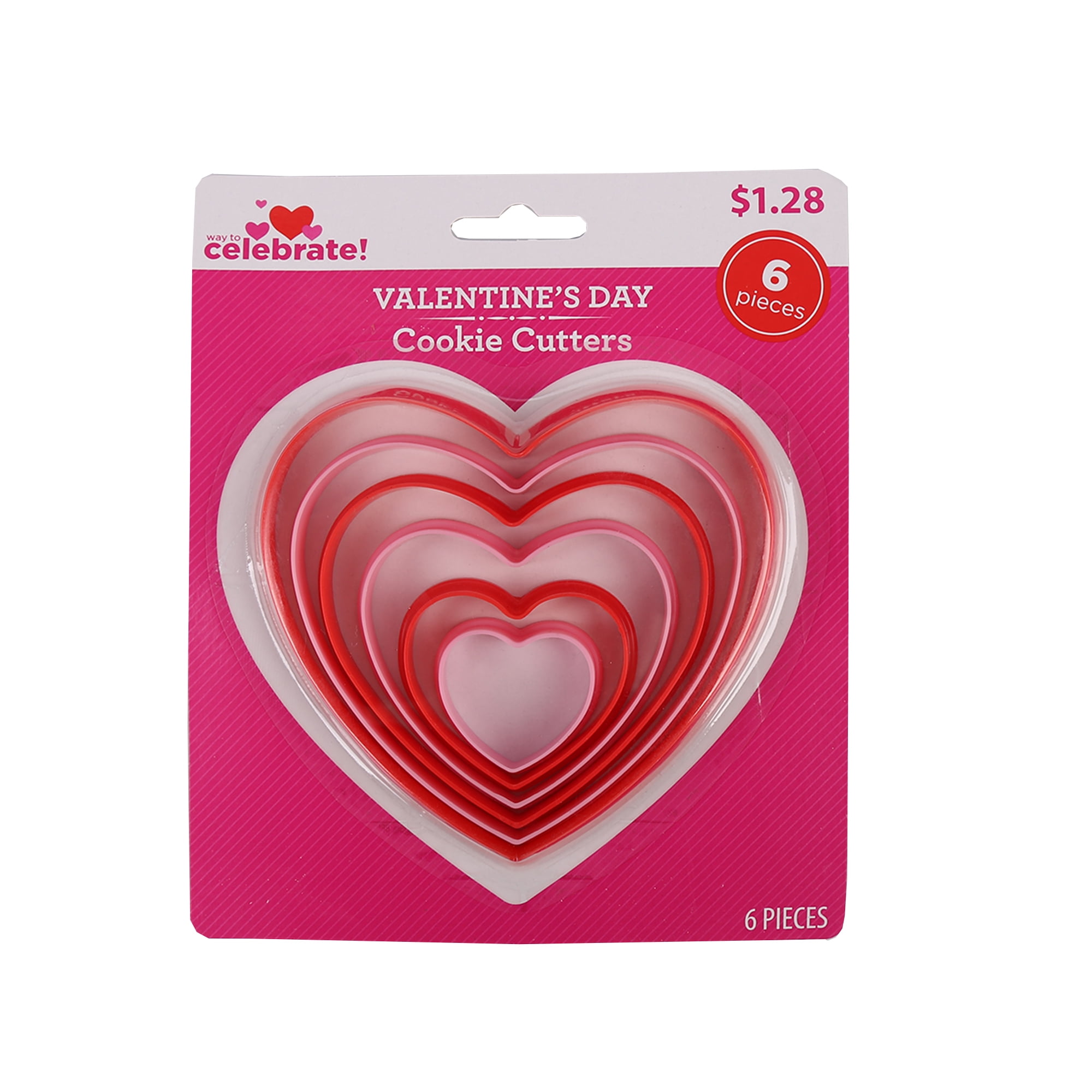 WAY TO CELEBRATE! Way To Celebrate Valentine's Day 6ct Red and Pink Plastic Heart Cookie Cutter Set