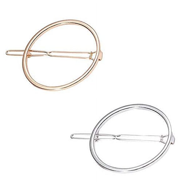 LASSUM 2 pinzas para el pelo minimalistas y delicadas, geométricas, redondas, de metal, para mujeres y niñas en cualquier ocasión (oro y plata)