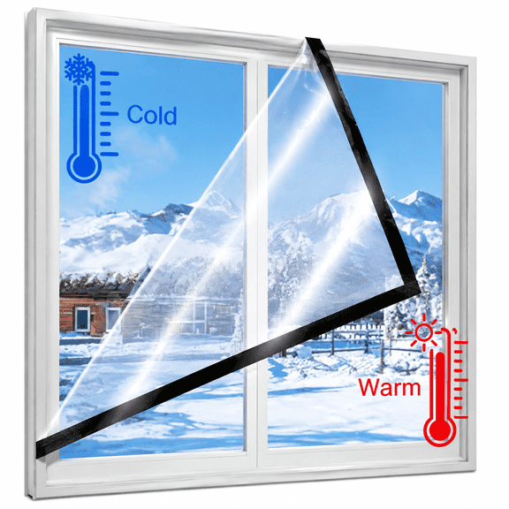ARVELIA Plastic Window Insulation Kit, 19.69"X39.37" Transparent Film with Hook & Loop Adjustable Opening and Closing Window Cover Thermal Insulation Cover for Winterizing
