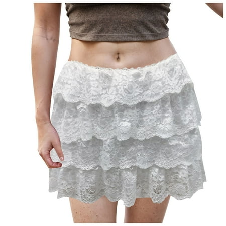 vigerkar Womens Lolita Bloomers Cute Ruffle Shorts Layered Lace Skirts Elastic Waist Bow Front Y2k Micro Boyshorts White  S