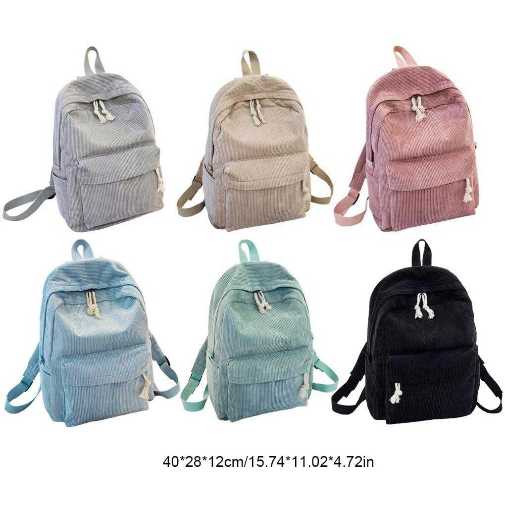 Striped Backpack Outdoor College Large Capacity Solid School Bag Female Corduroy Fashion Travel Rucksack Students Adults Pink