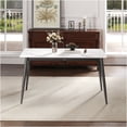 thumbnail image 3 of JERFIT Modern 6-Seater Dining Table with Sintered Stone Top and Metal Legs, Rectangular Kitchen Table in White and Dark Gray for Dining Room, 3 of 10