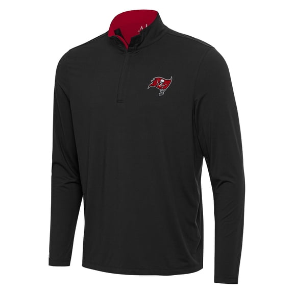 Men's Antigua Black/Red Tampa Bay Buccaneers Content Quarter-Zip Pullover Top