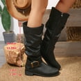 thumbnail image 4 of Taylonsss Women's Fashionable Slouchy Knee Boots with Metallic Buckle and Low Blocks Heel for Winter Comfortable Faux Leather Round Toe Boots with Flexible Fit for Casual Wear, 4 of 8