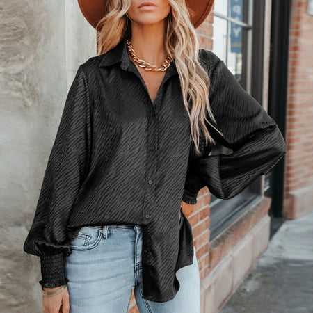 

Womens Button Down V Neck Denim Shirts Long Sleeve Blouse Roll Up Cuffed Sleeve Casual Work Plain Tops with Pockets