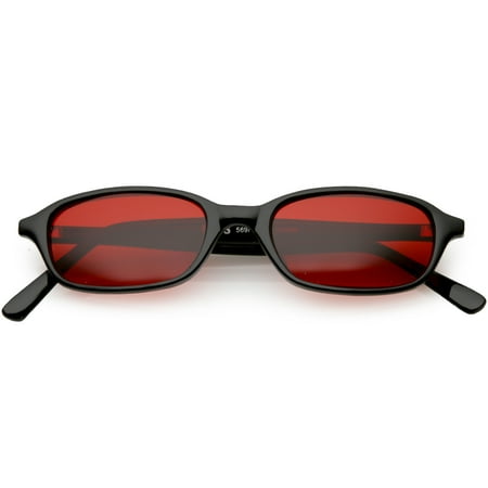 True Vintage Small Horn Rimmed Rectangle Sunglasses Color Tinted Lens 46mm (Black / Red)