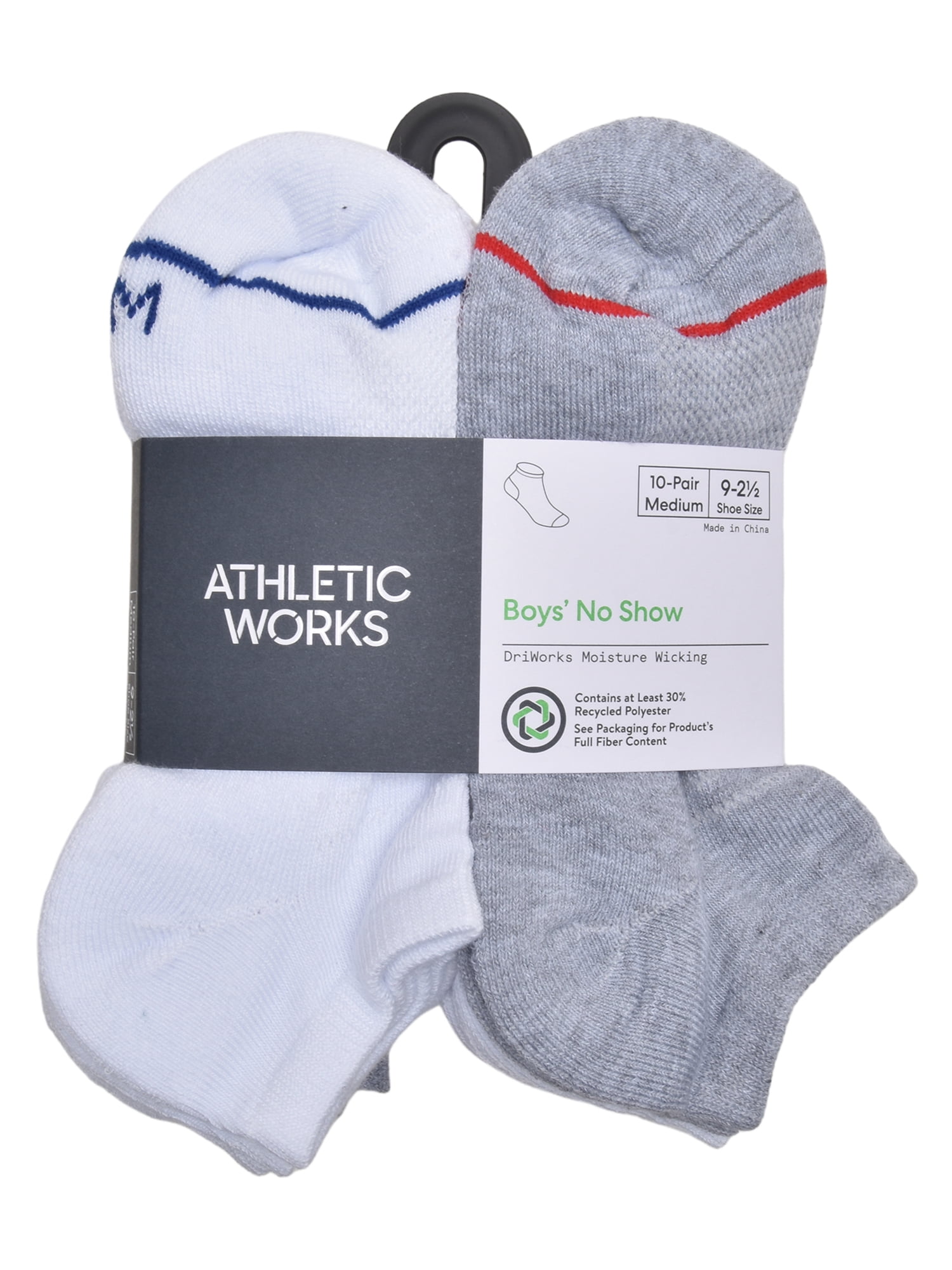 Athletic Works Boys Stripe Toe No Show, 10-pack, Size Medium (Shoe Size 9-2.5)