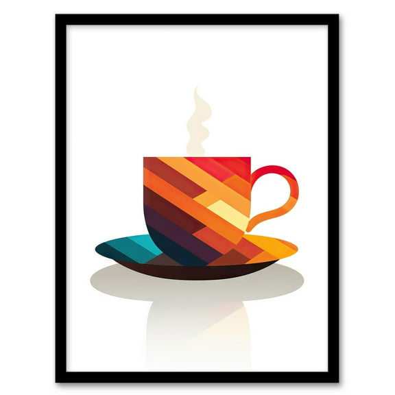 Bold Modern Kitchen Art Coffee Cup Geometric 2D Graphic Design Minimalist Art Print Framed Poster Wall Decor 12x16 inch