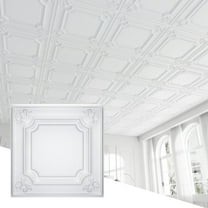 LooYee 24 Pack White Ceiling Tiles 24x24 Inch, French Style 3D Decorative Ceiling Panels 2x2Ft PVC Waterproof Washable Plastic Material, Cover 96 Sq.Ft
