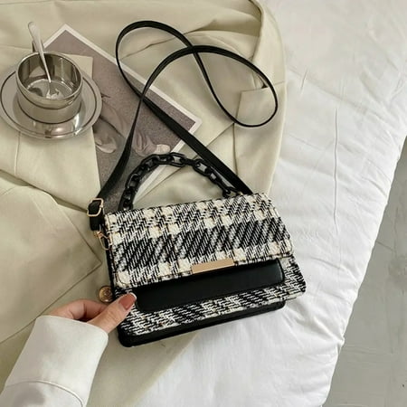 

SHZHHFKJCX Stylish Plaid Pattern Tweed Flap Bag with Trendy Square Shape and Chain Decoration Perfect Fashion Statement for Any Occasion